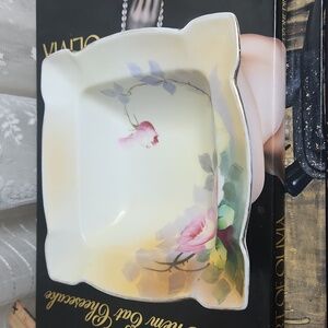 Antique Hand Painted Nippon Floral Decorative Bowl Candy Dish W/Scalloped Edges